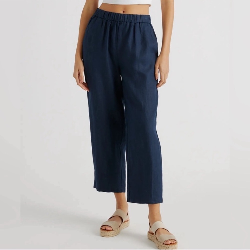 NWT Quince 100% European Linen Pants Deep Navy Blue Women's Small